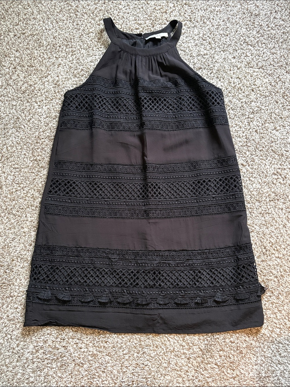 Ann Taylor Loft Black Crochet-Trim Halter Dress